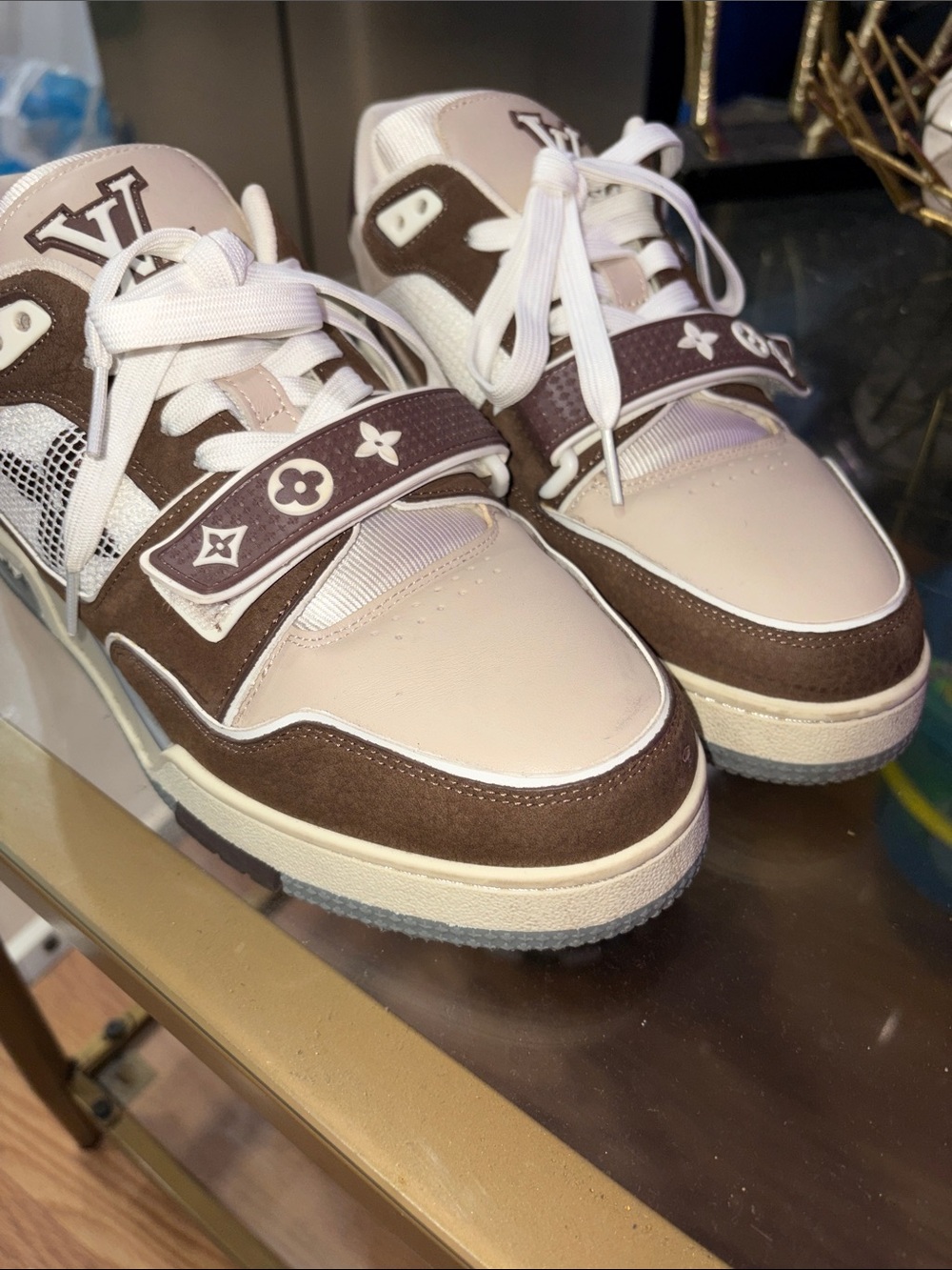 Louis Vuitton Brown and Cream Low-Top Lace-Up Sneakers